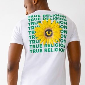 True Religion Mens 2XL XXL Shirt - Sunflower Tee - White / Yellow / Green